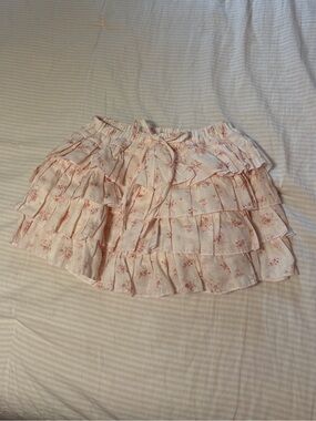 Altar'd State Pale Pink Floral Tiered Ruffle Skirt